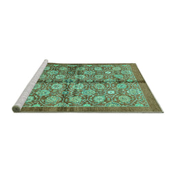 Sideview of Machine Washable Abstract Turquoise Modern Area Rugs, wshabs3211turq