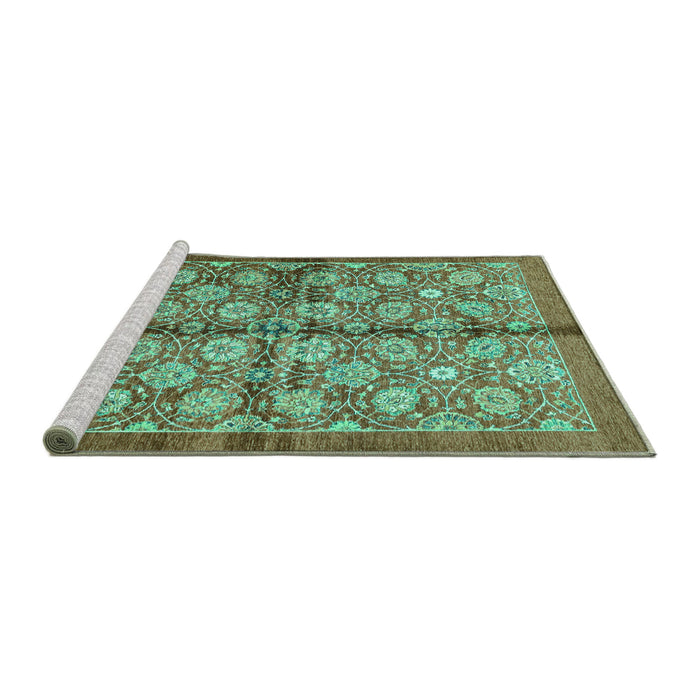 Sideview of Machine Washable Abstract Turquoise Modern Area Rugs, wshabs3211turq