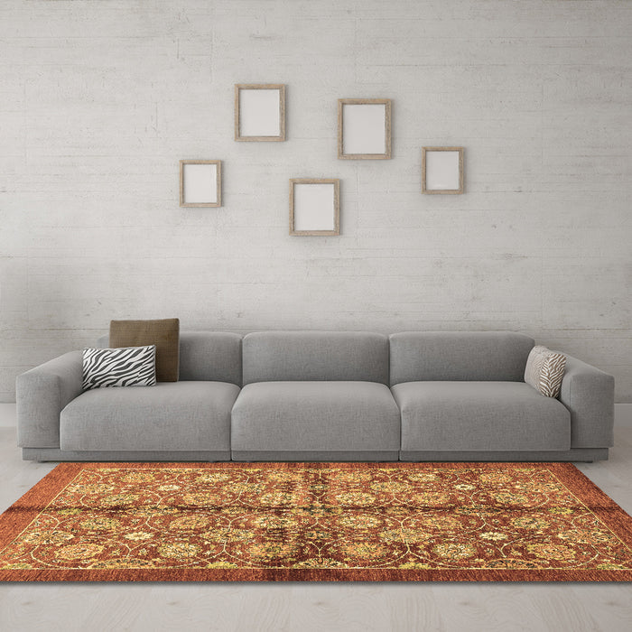 Machine Washable Abstract Brown Modern Rug in a Living Room,, wshabs3211brn