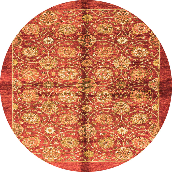 Round Machine Washable Abstract Orange Modern Area Rugs, wshabs3211org