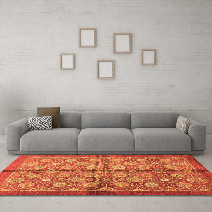 Machine Washable Abstract Orange Modern Area Rugs in a Living Room, wshabs3211org