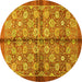 Round Abstract Yellow Modern Rug, abs3211yw