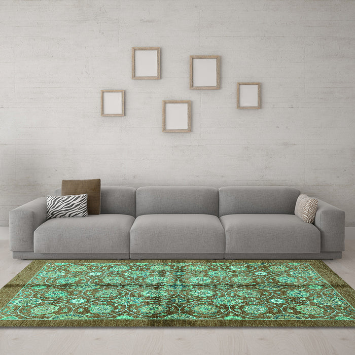 Machine Washable Abstract Turquoise Modern Area Rugs in a Living Room,, wshabs3211turq