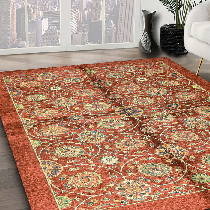 Abstract Red Modern Rug in Family Room, abs3211