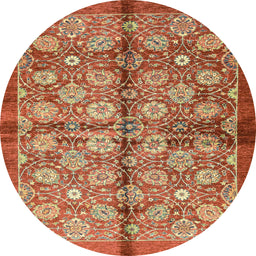 Round Machine Washable Abstract Red Rug, wshabs3211