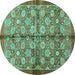 Round Abstract Turquoise Modern Rug, abs3211turq