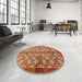 Round Machine Washable Abstract Red Rug in a Office, wshabs3211