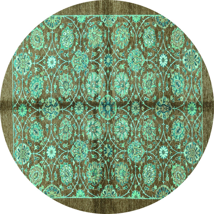 Round Machine Washable Abstract Turquoise Modern Area Rugs, wshabs3211turq