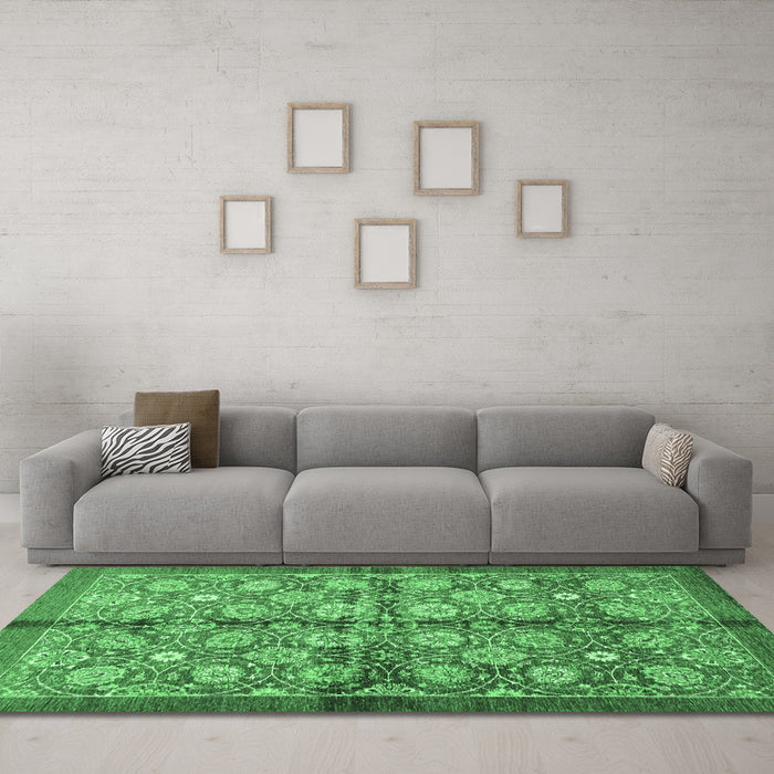 Machine Washable Abstract Emerald Green Modern Area Rugs in a Living Room,, wshabs3211emgrn
