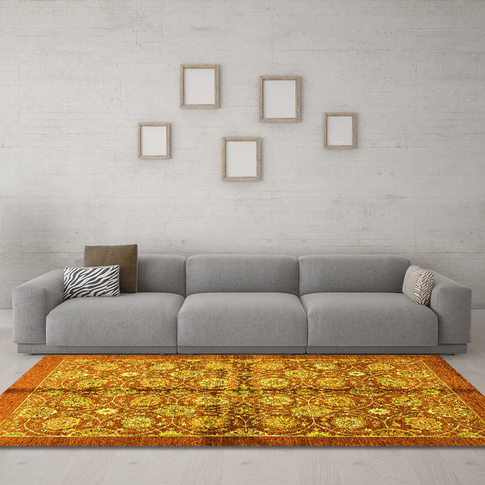 Machine Washable Abstract Yellow Modern Rug in a Living Room, wshabs3211yw