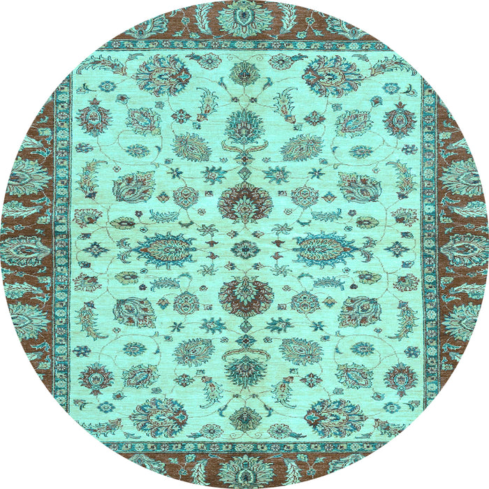 Round Machine Washable Oriental Light Blue Traditional Rug, wshabs3212lblu