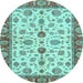 Round Machine Washable Oriental Light Blue Traditional Rug, wshabs3212lblu