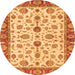 Round Machine Washable Oriental Orange Traditional Area Rugs, wshabs3212org