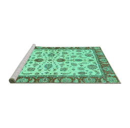 Sideview of Machine Washable Oriental Turquoise Traditional Area Rugs, wshabs3212turq