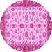 Round Machine Washable Oriental Pink Traditional Rug, wshabs3212pnk