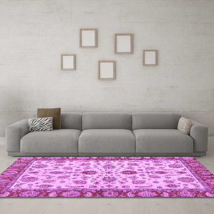 Machine Washable Oriental Purple Traditional Area Rugs in a Living Room, wshabs3212pur