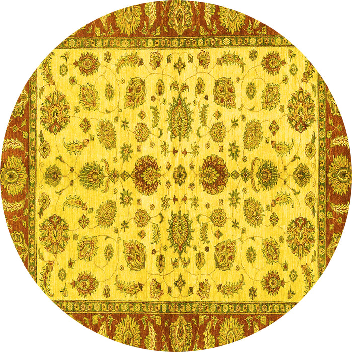 Round Machine Washable Oriental Yellow Traditional Rug, wshabs3212yw