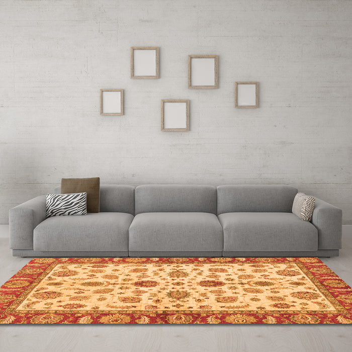 Machine Washable Oriental Orange Traditional Area Rugs in a Living Room, wshabs3212org