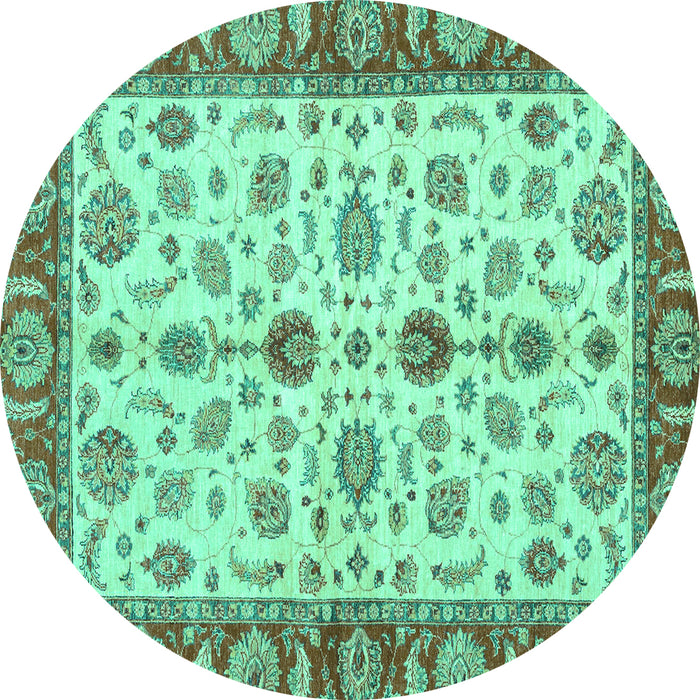Round Machine Washable Oriental Turquoise Traditional Area Rugs, wshabs3212turq