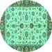 Round Machine Washable Oriental Turquoise Traditional Area Rugs, wshabs3212turq