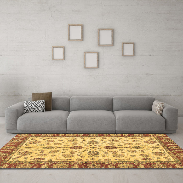 Machine Washable Oriental Brown Traditional Rug in a Living Room,, wshabs3212brn