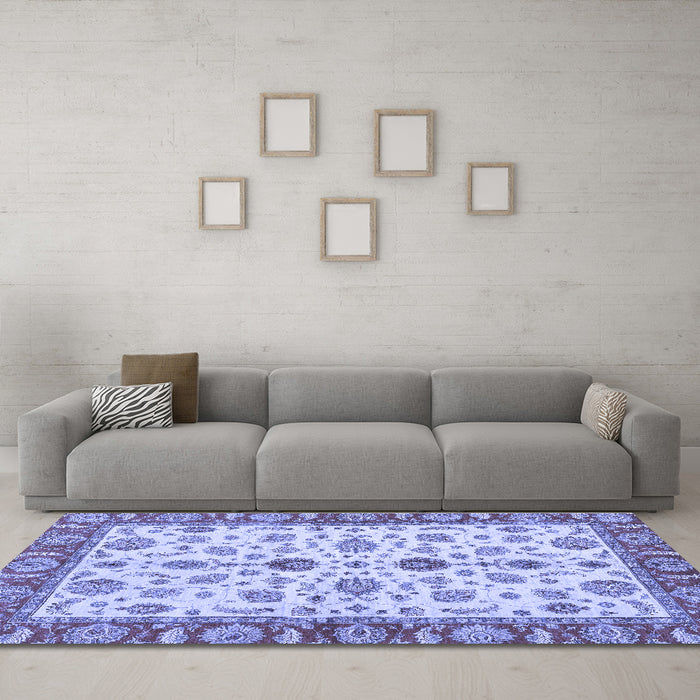 Machine Washable Oriental Blue Traditional Rug in a Living Room, wshabs3212blu