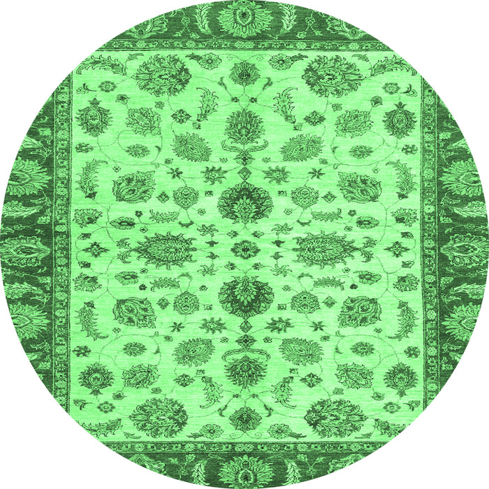 Round Machine Washable Oriental Emerald Green Traditional Area Rugs, wshabs3212emgrn