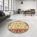 Round Machine Washable Abstract Red Rug in a Office, wshabs3212