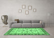 Machine Washable Oriental Emerald Green Traditional Area Rugs in a Living Room,, wshabs3212emgrn