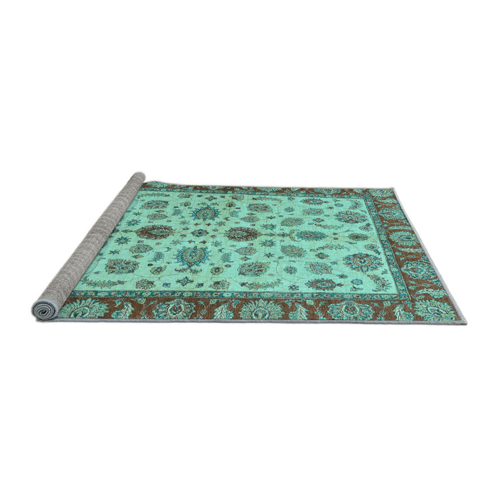 Sideview of Machine Washable Oriental Light Blue Traditional Rug, wshabs3212lblu