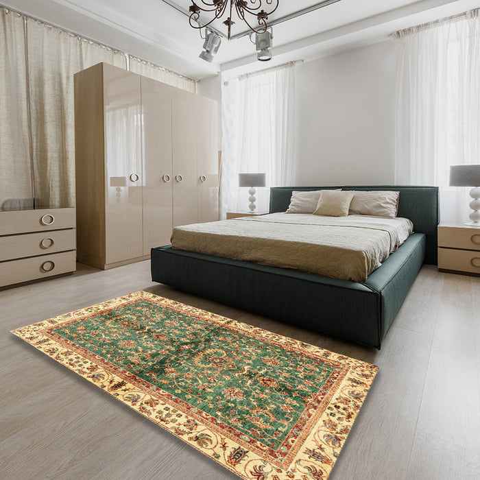 Machine Washable Abstract Saddle Brown Rug in a Bedroom, wshabs3213