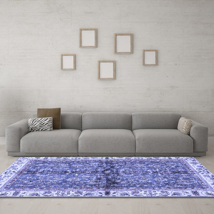 Machine Washable Oriental Blue Traditional Rug in a Living Room, wshabs3213blu
