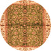 Round Machine Washable Oriental Orange Traditional Area Rugs, wshabs3213org