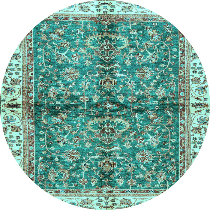Round Machine Washable Oriental Light Blue Traditional Rug, wshabs3213lblu
