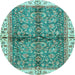 Round Machine Washable Oriental Light Blue Traditional Rug, wshabs3213lblu