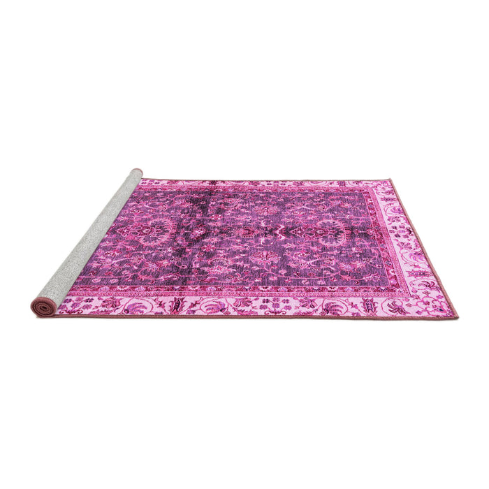 Sideview of Machine Washable Oriental Pink Traditional Rug, wshabs3213pnk