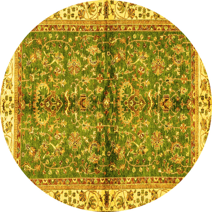 Round Machine Washable Oriental Yellow Traditional Rug, wshabs3213yw