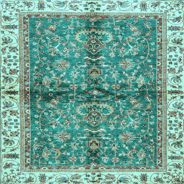 Square Machine Washable Oriental Light Blue Traditional Rug, wshabs3213lblu