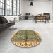 Round Abstract Saddle Brown Oriental Rug in a Office, abs3213