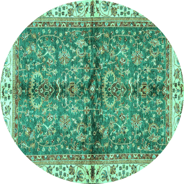 Round Machine Washable Oriental Turquoise Traditional Area Rugs, wshabs3213turq