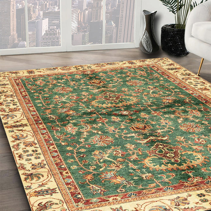 Abstract Saddle Brown Oriental Rug in Family Room, abs3213