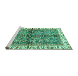 Sideview of Machine Washable Oriental Turquoise Traditional Area Rugs, wshabs3213turq
