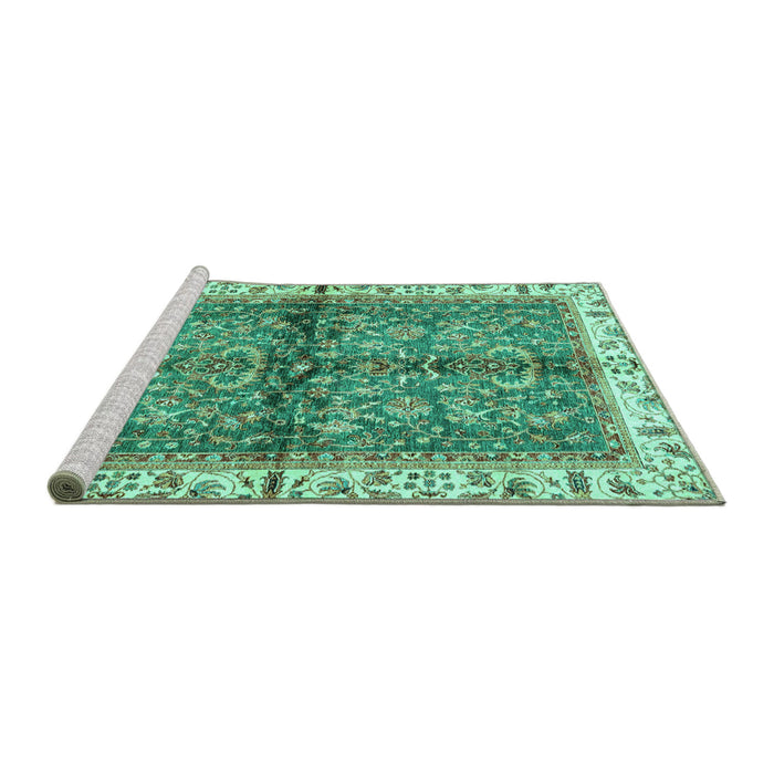 Sideview of Machine Washable Oriental Turquoise Traditional Area Rugs, wshabs3213turq