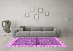 Machine Washable Oriental Purple Traditional Area Rugs in a Living Room, wshabs3213pur