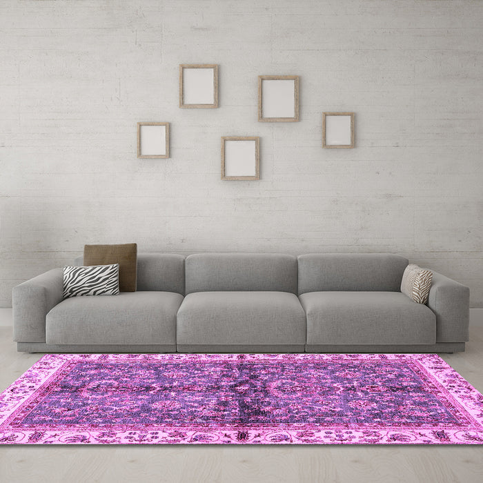 Machine Washable Oriental Purple Traditional Area Rugs in a Living Room, wshabs3213pur