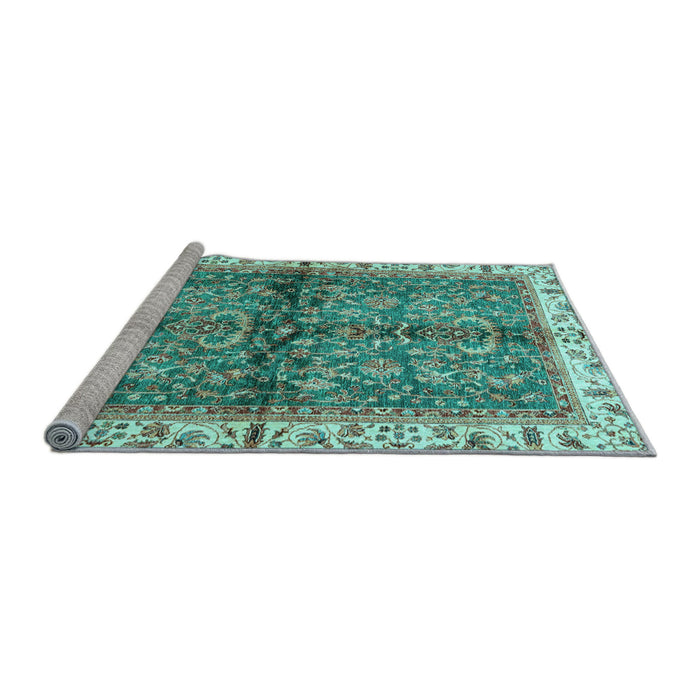 Sideview of Machine Washable Oriental Light Blue Traditional Rug, wshabs3213lblu