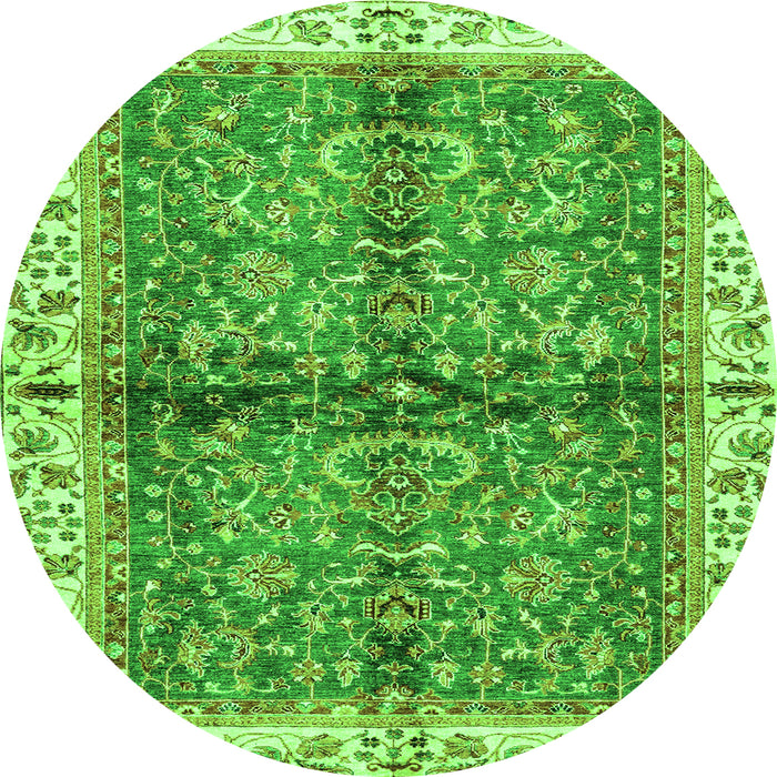 Round Machine Washable Oriental Green Traditional Area Rugs, wshabs3213grn