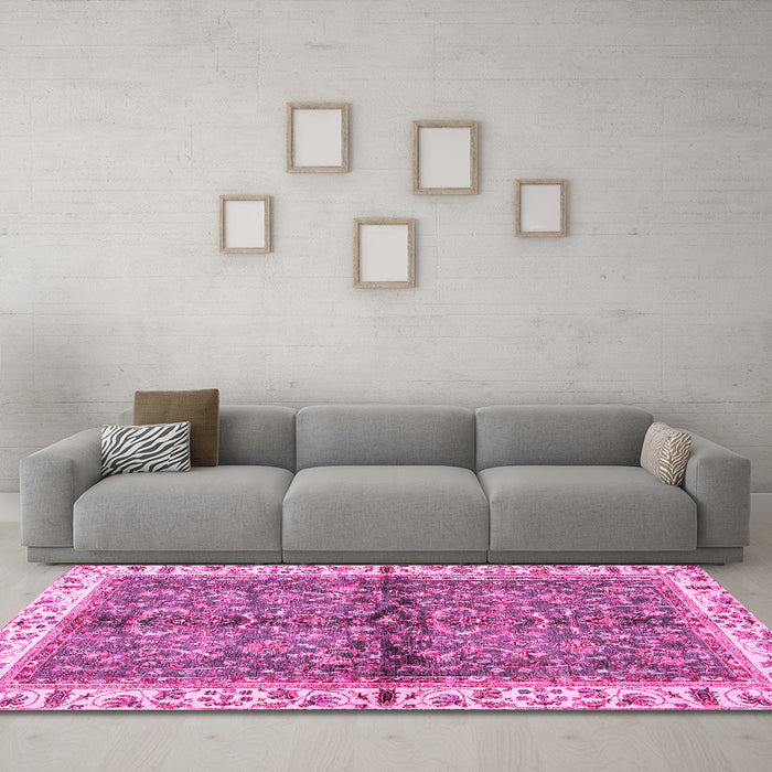 Machine Washable Oriental Pink Traditional Rug in a Living Room, wshabs3213pnk