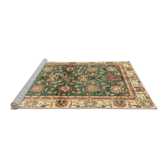 Sideview of Machine Washable Abstract Ginger Brown Green Rug, wshabs3214