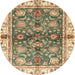 Round Abstract Ginger Brown Green Oriental Rug, abs3214